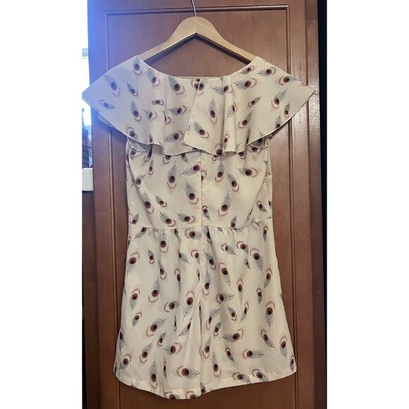 Forever 21 Peacock Feather Romper with Pockets Pale Pink Women’s M - Picture 2 of 8